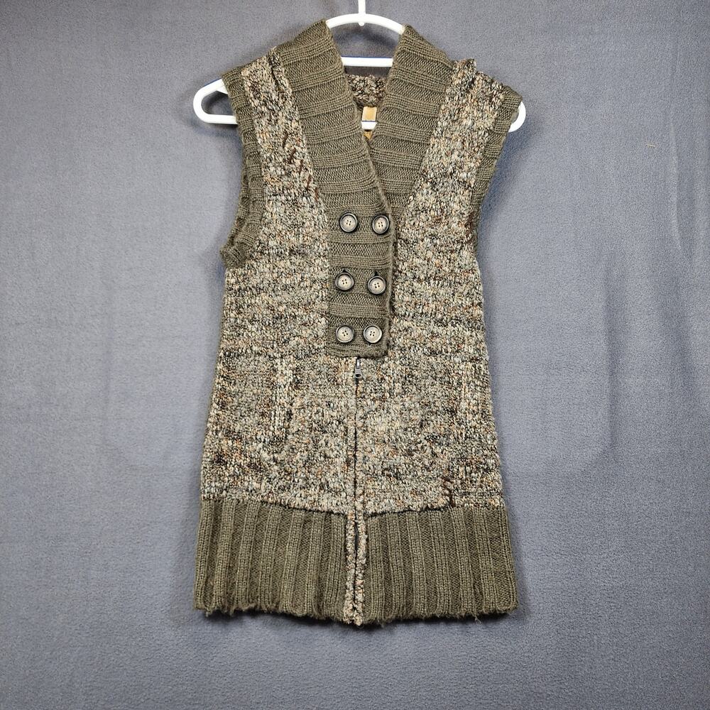 BKE Womens Sweater Tunic Medium Hooded Sleeveless Green Transitional Lagenlook